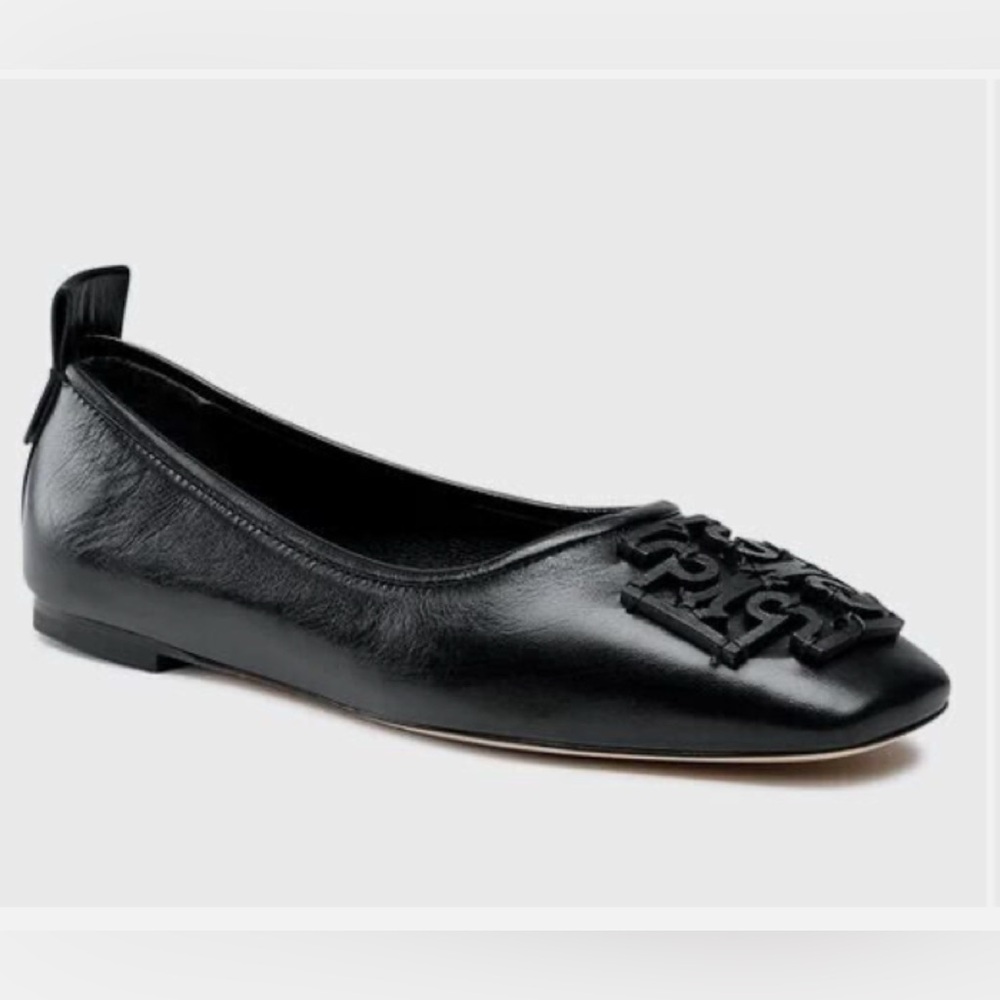 Tory Burch Black Leather Logo Ballet Flat